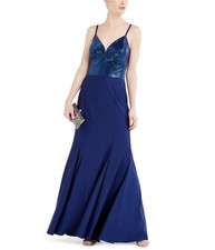 Nightway Womens Sequin Gown Dress, Blue, 4