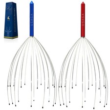 USAGA Head Massager Scalp 20 Fingers 2 Piece Set, Red Blue