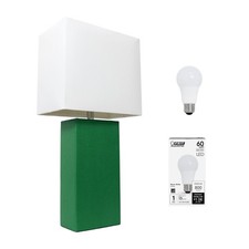 Elegant Designs LT1025-GRN-LB Modern Leather Wrapped Table Lamp for Living Room,