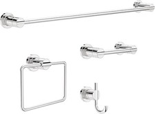 4-Piece Polished Chrome Bathroom Set Towel Rack Ring Toilet Paper Holder Hook