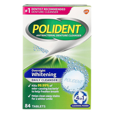 Polident Overnight Whitening Triple Mint Freshness Denture Cleaner Tablets - 84 
