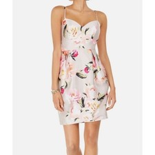 NWT ELIZA J Mikado Floral Print Cocktail Dress Spaghetti Strap Gray Pink 6
