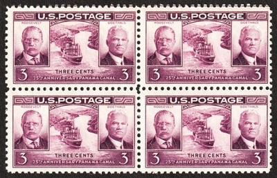 1939 Theodore Teddy Roosevelt 86 year old 3 Cent US Postage Stamp block MINT!