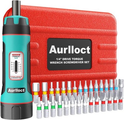 Aurlloct Drehmomentschraubendreher Schraubenschlüssel Satz 1-8 Nm 31-tlg Drehmomentschlüssel Bits Satz