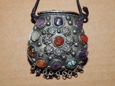 Vintage Silver Tone Purse/Necklace  with Ston...