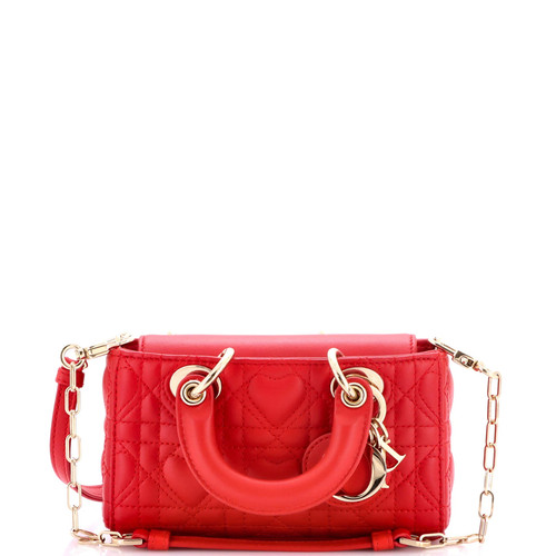 Christian Dior Lady D-Joy Bag Heart Cannage Quilt Leather Micro