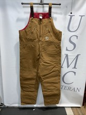 Mens Carhartt NWT Insulated Brown Canvas Jeans Carpenter Bib Overalls Size 46X32
