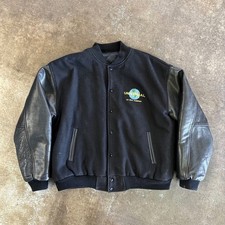 Vintage Universal Studios MCA Globe Logo Leather Sleeve Varsity Jacket XL