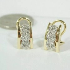 2Ct Round Cut White Moissanite Women's Hoop Earrings 14K Yellow Gold Plated