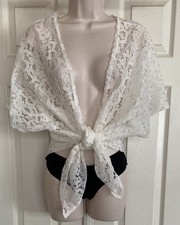 ELIZABETH White Lace Open Front Cardigan Layering Top Beach Kimono Blouse SIZE M