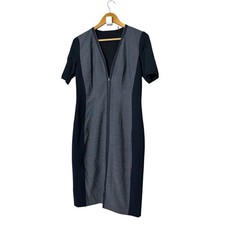 Elie Tahari Color Block Zipper Front Sheath Dress Wool Blend Size 10