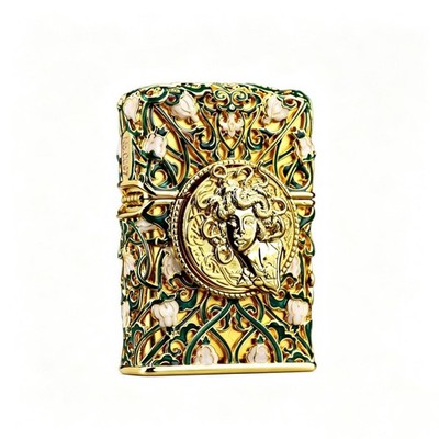 Original Zippo Medusa Feuerzeug Luminous Enamel goldfarbene Holzbox
