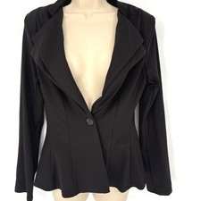 Hybrid Co Womens Double Notch Lapel Peplum Blazer Black Sz L NEW
