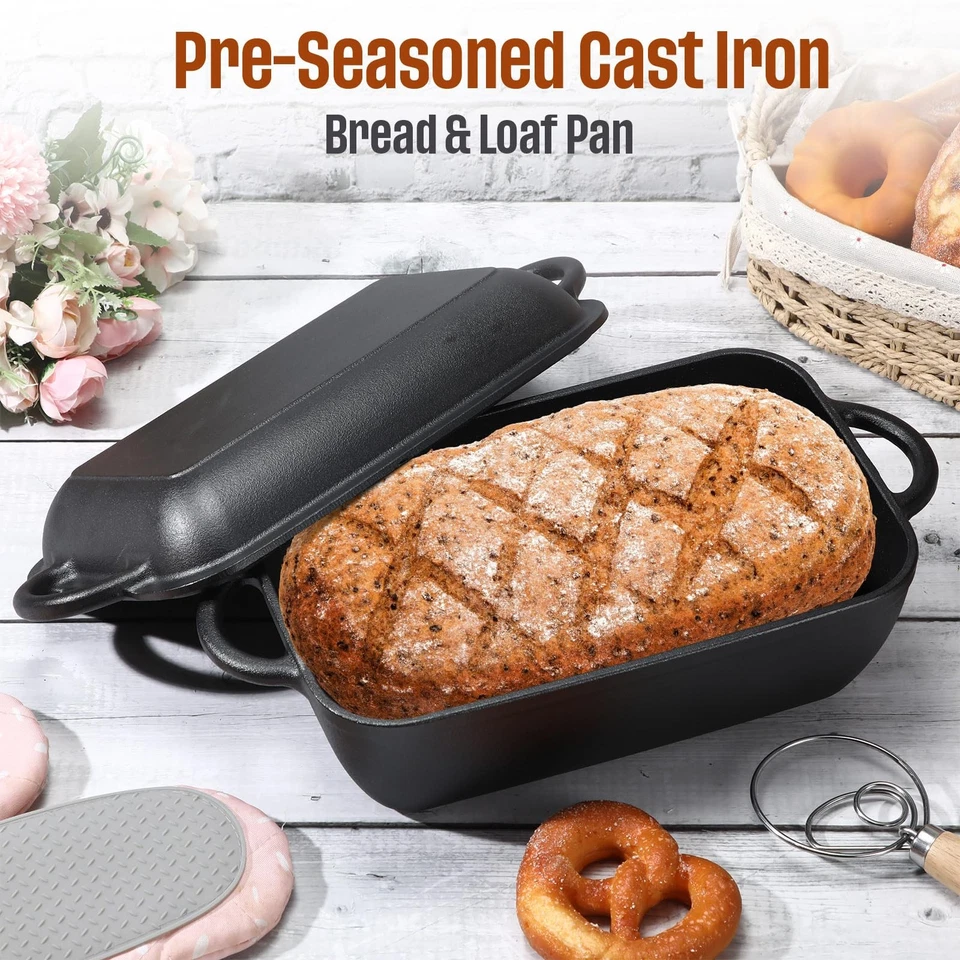 Cast Iron Bread Pan with Lid Pre-Seasoned Dutch Oven 5.7QT Non-Stick Bread Lo - Image 3 of 4