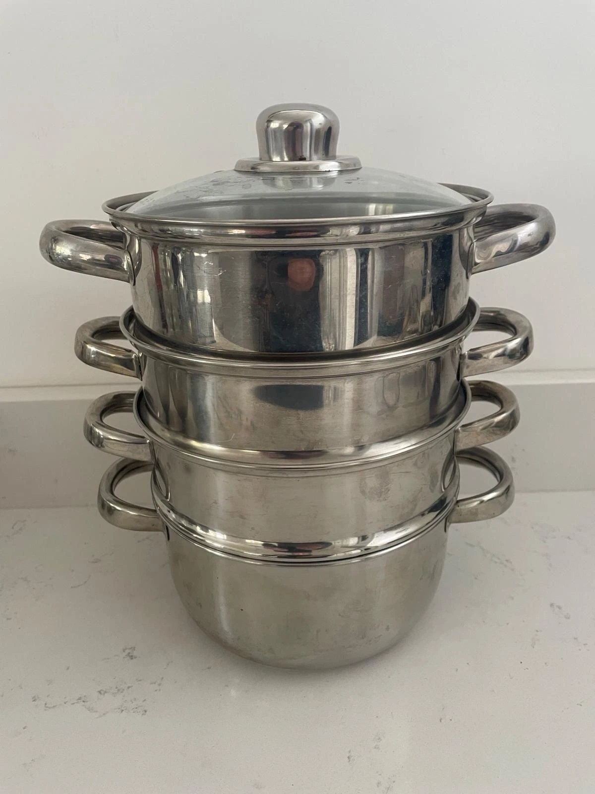 Vintage Stainless Steel Swan Steamer Pan Saucepan Plus 3 Layers Lid
