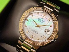 Croton Mother of Pearl Diamond Automatic Watch Two Tone Gold Silver Crystal