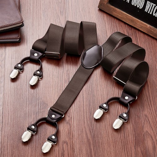 Buyless Fashion Satin Men 2 Pack Suspender 48" Adjustable 6 Clip Y Leather End - Picture 19 of 49