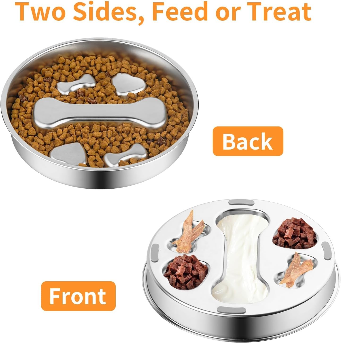 Slow Feeder Dog Bowl - 2 Cups Stainless Steel Dog Slow Feeder Food Bowl, Metal N