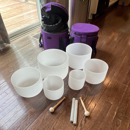 6 piece Crystal Bowl Drum Set with Bonus Drum and Carrying Cases