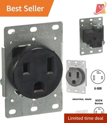 50 Amp 250 Volt Flush Mount Receptacle Industrial Grade Grounding Black