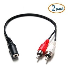 2PACK GOLD PLATED - 2 RCA Male to 1 x 3.5mm Stereo Female, Y-Cable, 6 inch