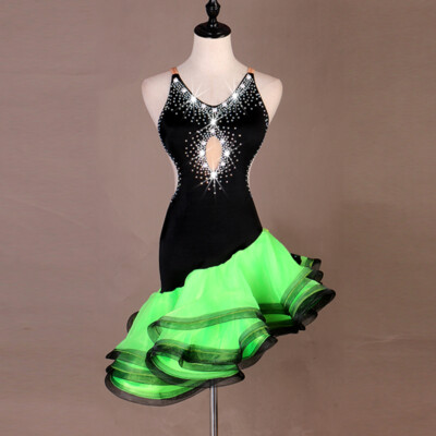 Latin Dance Dress Salsa Tango Cha cha Ballroom Rhinestone Competition Dress  446