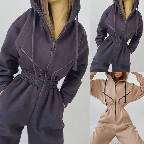 Womens Ladies Fleece Hooded Aztec Warm 1Onesie All In One Zip Jumpsuit Playsuit