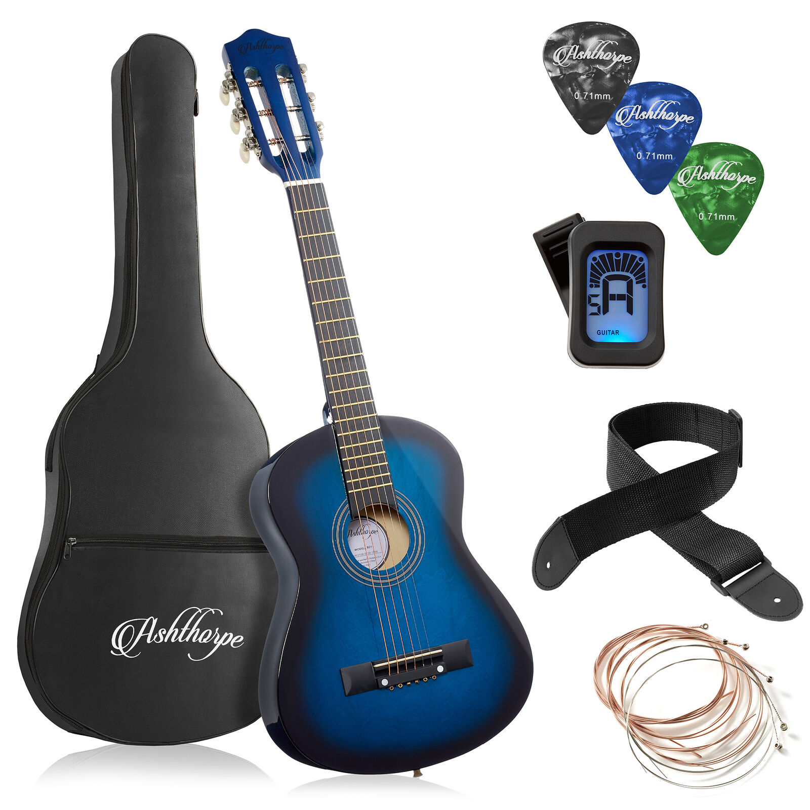 OPEN BOX - 30-inch Beginner Acoustic Guitar, Starter Kit & Accessories - Blue