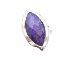 925 Sterling Silver Vintage Ring Marquise Cut Purple Gemstone Sz 7 RG29789