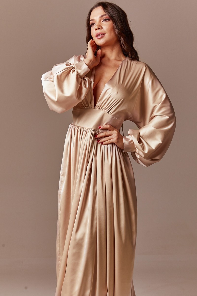 champagne long sleeve satin dress Champagne One And Only Satin Dress
