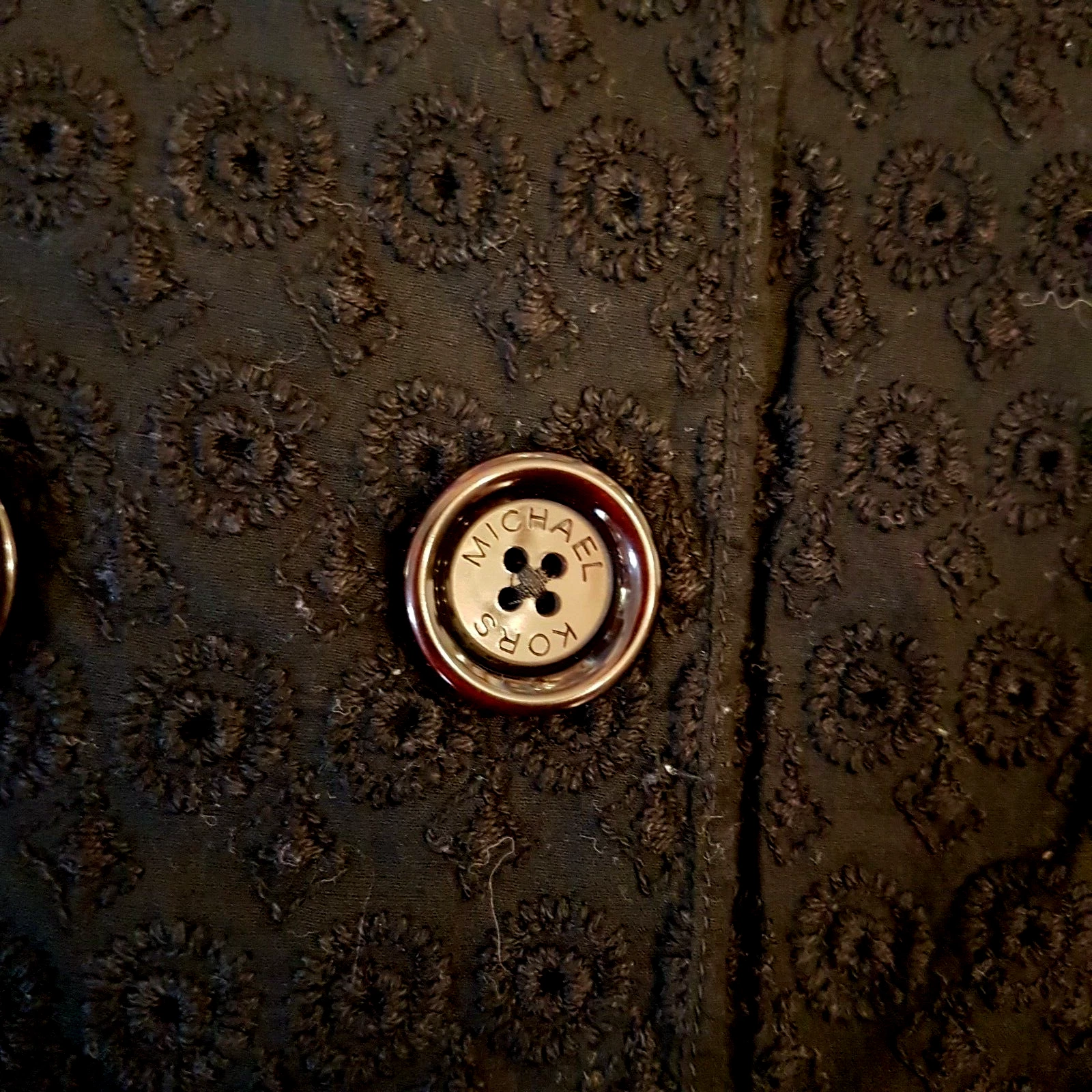 Piccolo abito nero Michael Kors pizzo ricamato occhiello taglia 10 cocktail party