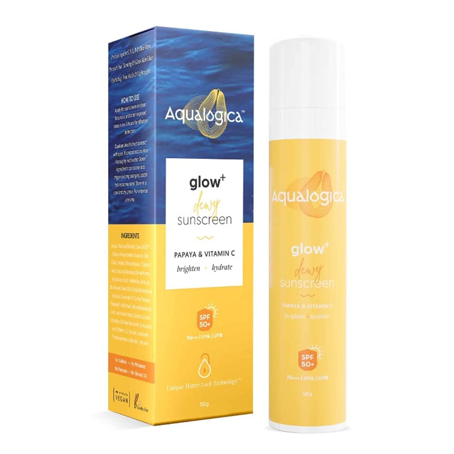 Protector solar Aqualogica Glow SPF 50 PA+++ | UVA/B y protección de luz azul...