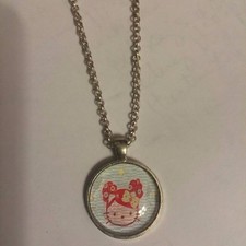 Retro Blue Hello Kitty Round Silver Pendant Necklace