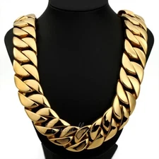 31mm Gold Chain Necklace for Men's 316L Stainless Steel Curb Cuban Link HEAVY