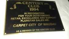 VINTAGE 1994 CENTURY CLUB BRASS PLATE IN RECOGNITION FOR YOUR OUTSTANDING RETAIL