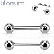 Pair of Internally Threaded Grade 23 Solid Titanium Barbells Nipple Rings 14G