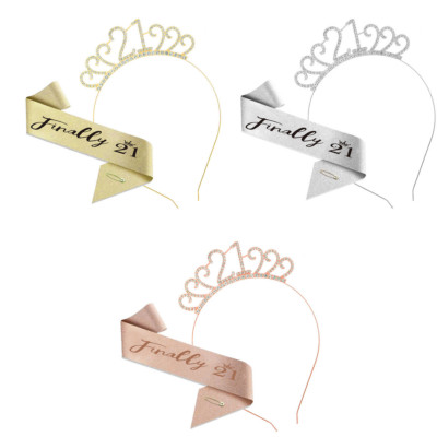 21. Geburtstag Mädchen Diadem Krone & Schärpe Set Endlich 21 Glitzer Party Geschenk Requisite