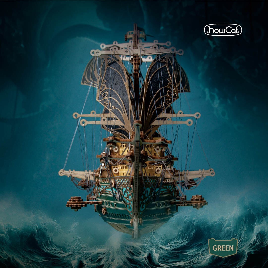 Howcat Corsair Steampunk Airship wooden 3D Puzzle-GREEN Pirate