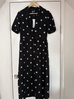 Silk Fred Black White Spot Lulu Midi Dress By Nobody's Child