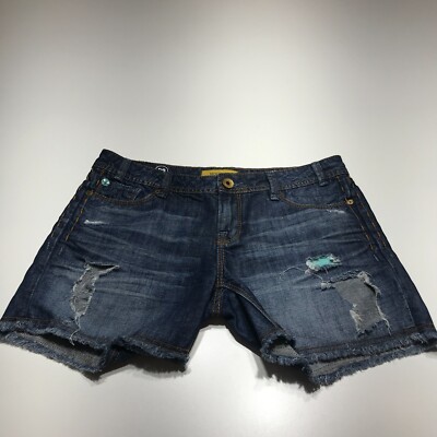 MEK DNM Shorts Womens Size 26 Milos F.X.H Destroyed Cut Off Midi Blue Denim Jean