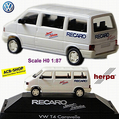 VW T4 Bus mit Borbet-Felgen Recaro Sport Service 1990-2003 weiss 1:87 Herpa