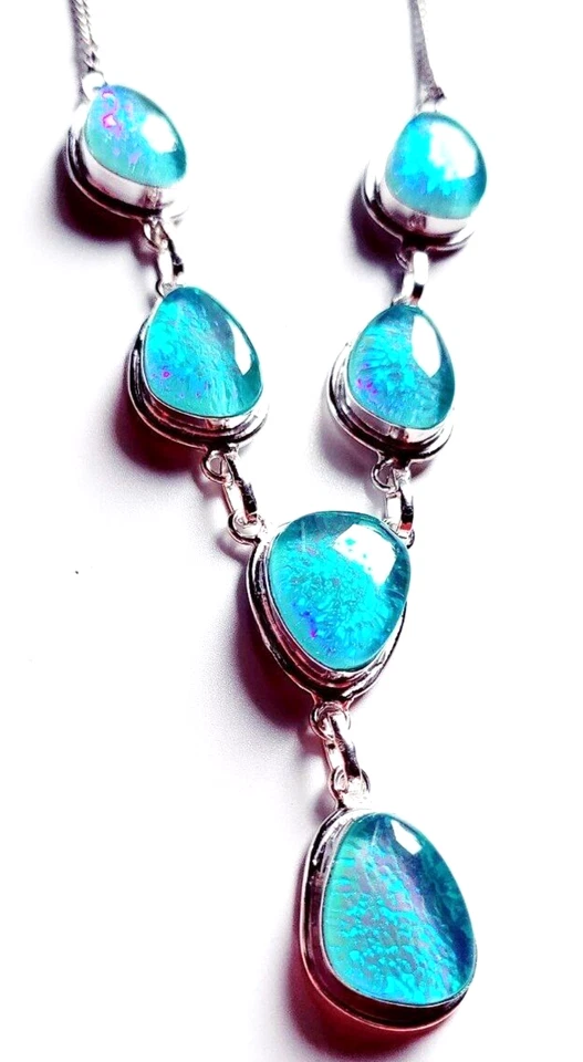 Australian Triplet Opal Gemstone 925 Sterling Silver Handmade Jewelry Necklace - Image 4 of 4
