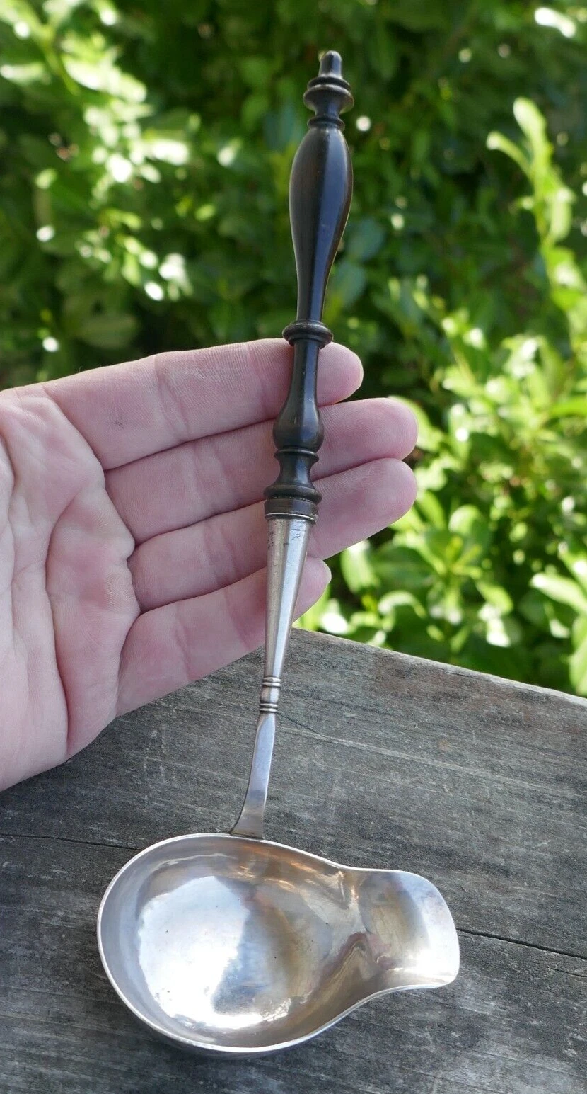 Antique 1898 Swedish Silver & Wood Handle Sauce Ladle