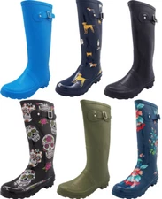 Norty Women's Hurricane Rain Boots - Glossy Matte Waterproof Hi-Calf Rainboots