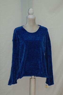 Style & Co Sweater Chenille Sleeve Pullover Navy LARGE