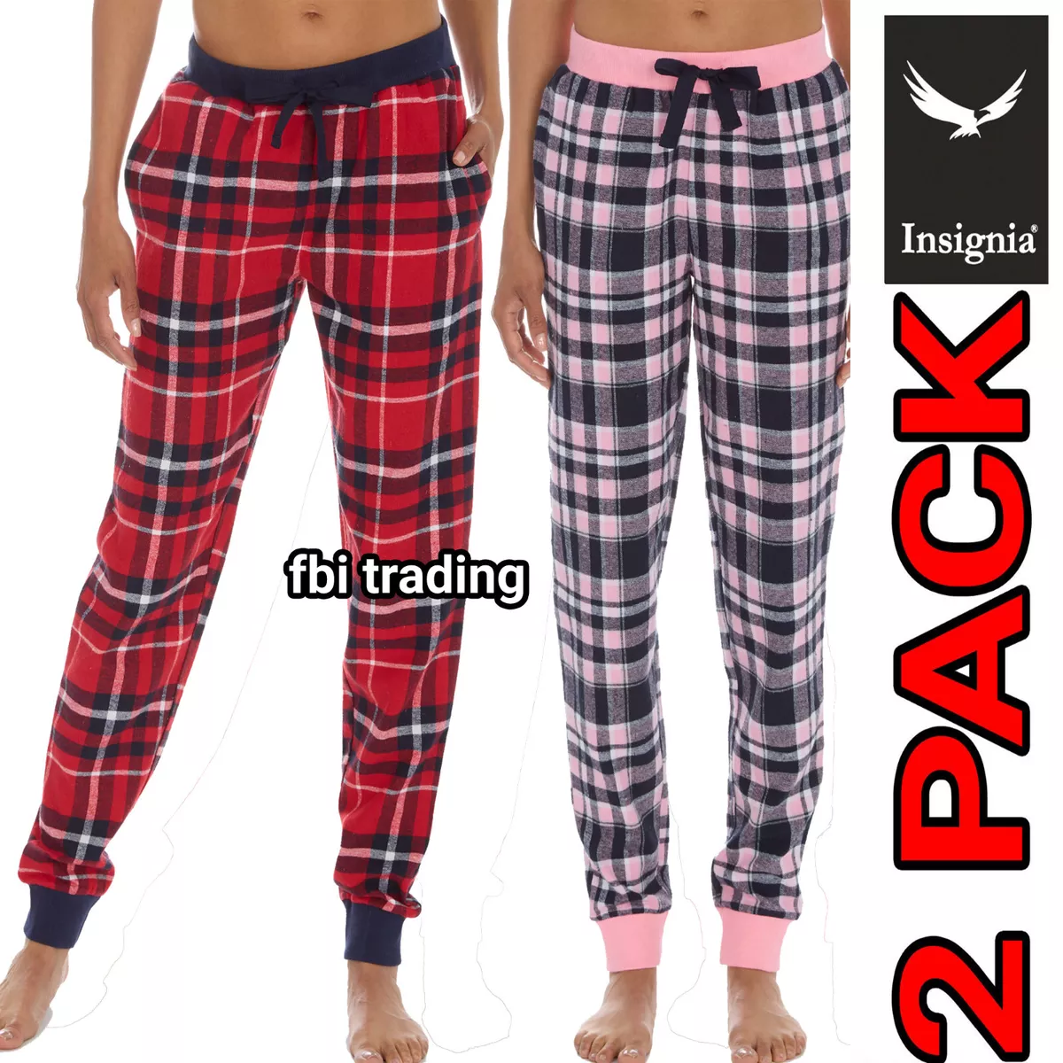 Ladies Pyjamas lounge pants brushed cotton cuff and pocket bottoms 2 PACK