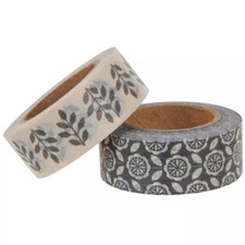 2 Rolls Black  Cream Folk Floral Washi Tape Decorative Planner Supply Crafts