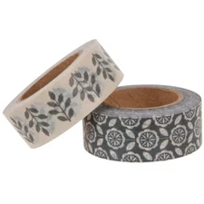 2 Rolls Black & Cream Folk Floral  Washi Tape Decorative Planner Supply Crafts
