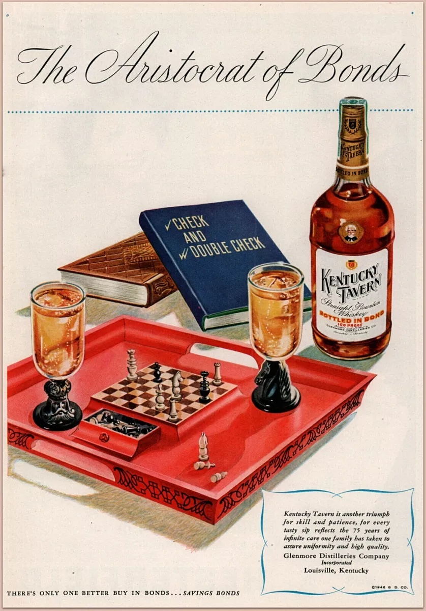 1946 a Kentucky Tavern Unique Chess Board Whiskey "Check and