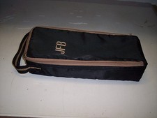BLACK WITH BROWN ZIPPERED STORAGE CASE FOR CASSETTE TAPES  HOLDS 15 TAPES  35